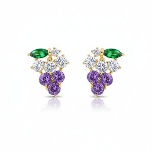 🆕️ Elegant Gold and Purple Grape Cluster Earrings